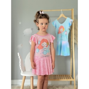 Costum de Baie Intreg pentru Copii, Model Salopeta cu Fustita, Mermaid Pink, 54 cm