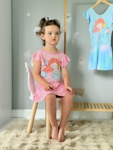 Costum de Baie Intreg pentru Copii, Model Salopeta cu Fustita, Mermaid Pink, 54 cm - Img 2