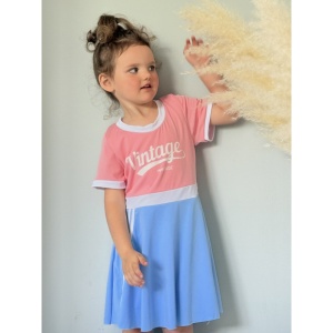 Costum de Baie Intreg pentru Copii, Model Salopeta cu Fustita, Pink, 56 cm - Img 3
