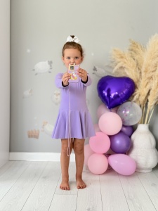 Costum pentru Dans/Gimnastica, Body cu Capse si Fustita, Maneca Lunga, Bumbac, Mov - Img 4