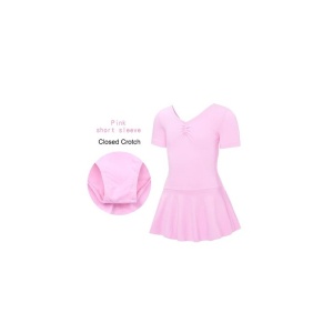 Costum pentru Dans/Gimnastica, Body cu Fustita si Capse, Maneca Scurta, Bumbac, Roz - Img 2