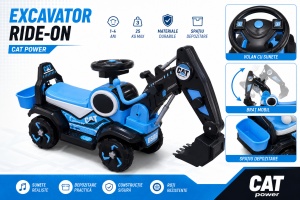 Excavator pentru Copii cu Braț Funcțional, Lumini și Muzică, Mâner Parental, Albastru, Roți Antiderapante, 2-7 Ani - Img 4