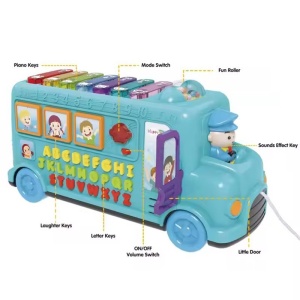 Jucarie Interactiva Multifinctionala Autobuz Scolar, cu Litere si Sunete, Albastru, 32 x 12 cm, 0 luni+ - Img 2