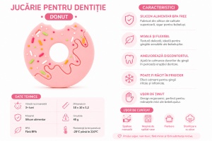 Jucarie pentru Dentitie Bebelusi, Donut, BPA Free Silicon, Roz, 3 luni+ - Img 3