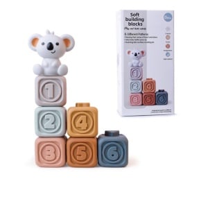 Jucarie Piramida Pentru Bebelusi, Silicon, Cuburi Conectabile 3D, Koola 6 Luni+, Multicolor, 7 Piese