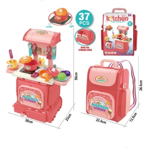 Jucarie Set Bucatarie Model Ghiozdan, 37 Piese, 38x50x23 cm, Plastic, 3 ani+ - Img 3