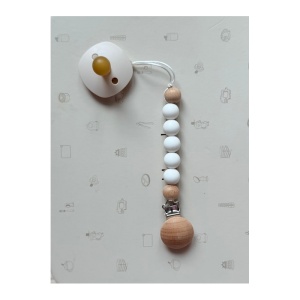 Lantisor din Silicon si Lemn, Pentru Suzeta, Cu Clips, Alb 028 - Img 2