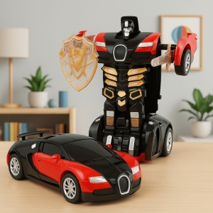 Masinuta 2 in 1, AutoRobot, Plastic, Rosu/Negru, Accesorii Sabii, 14 x 6 cm, 2 ani+