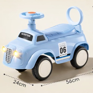 Mașinuță Fără Pedale pentru Copii Bleu, cu Spațiu de Depozitare, Faruri Luminoase și Volan 360° – Ride On Copii 1-3 Ani - Img 5