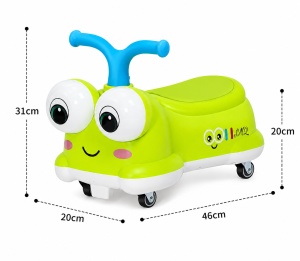Mașinuță Verde Ride-On pentru Copii, Model Omidă, 2-4 Ani, cu Lumini și Roți Silențioase - Img 2