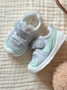 Pantofi Copii Stil Adidași, cu Elastic și Scai, Branț Moale, Talpă din Cauciuc, Gri cu Verde Mentă - Img 9