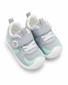 Pantofi Copii Stil Adidași, cu Elastic și Scai, Branț Moale, Talpă din Cauciuc, Gri cu Verde Mentă