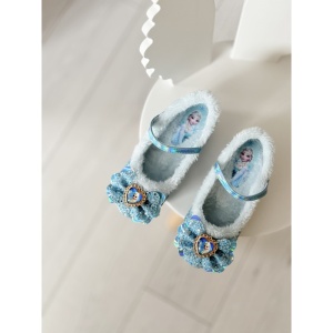 Pantofi Eleganti cu Toc, Sclipici si Strasuri, Pufosi in Interior, Bareta cu Scai, Albastru cu Fundita
