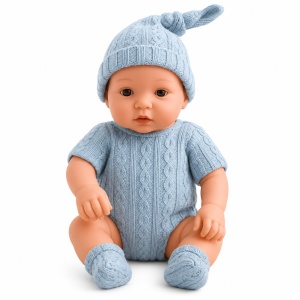 Papusa Mini Bebelus, Baietel, Corp Moale si Mobil, Bleu, 20 cm