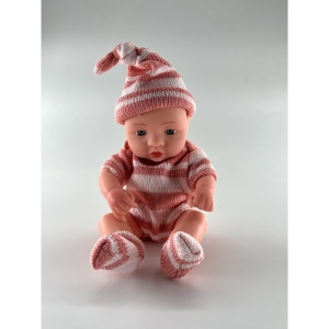Papusa Mini Bebelus, Fetita, Corp Moale si Mobil, Rose cu Dungi Albe, 20 cm - Img 2