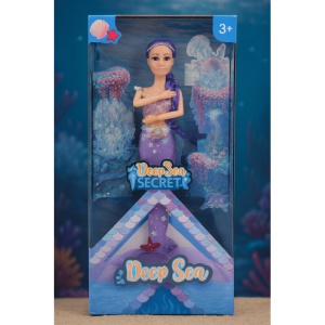 Papusa Sirena cu Par lung Mov, cu Accesorii, Plastic, 33 cm, 3 ani+
