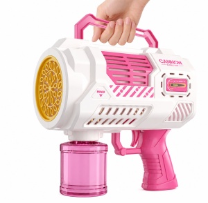 Pistol pentru Baloane de Săpun Bubble Blaster Space Pro Roz-Alb, cu Efecte Luminoase LED, Funcționează pe Baterii - Img 4