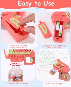 Pistol pentru Baloane de Săpun Bubble Blaster Turbo Roz-Verde, 10 Orificii, Lumini LED, Funcționare pe Baterii - Img 6