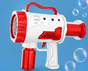 Pistol pentru Baloane de Săpun Model Bubble Cannon Roșu-Alb , cu Lumini LED, Funcționare pe Baterii