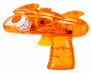 Pistol pentru Baloane de Săpun Model Sky Blaster Portocaliu Transparent, cu Lumini LED, Funcționare pe Baterii