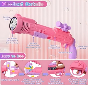 Pistol Tip Pușcă Roz pentru Baloane de Săpun cu Lumini LED, Funcționare pe Baterii - Img 3