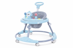 Premergător Bebe Pliabil, 6-18 Luni, Reglabil pe 6 Niveluri, cu Centru de Activități Model Maimuță, Albastru/Gri - Maner Parental