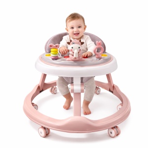 Premergător Bebe Pliabil, 6-18 Luni, Reglabil pe 6 Niveluri, cu Centru de Activități Model Văcuță, Roz/Gri - Img 2