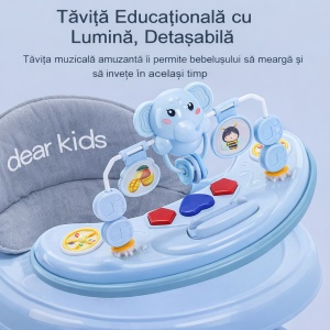 Premergător Copii 6-18 Luni Albastru, Model Elefant, cu Mâner de Împingere, Reglabil pe Înălțime, Centru de Activități Interactiv, Pliabil - Img 2