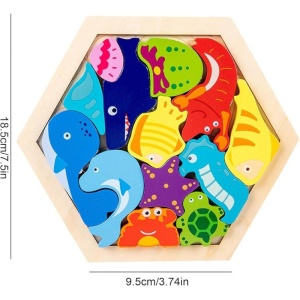 Puzzle din Lemn Montessori, Animale Subacvatice, Stivuire, Lemn, 10 bucati, 20 cm x 20 cm - Img 2