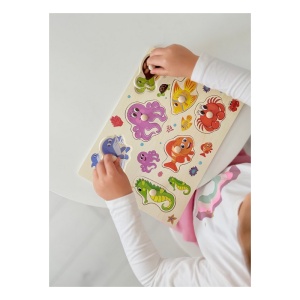 Puzzle Montessori din Lemn, Model Animale din Ocean, 7 Piese, Dimensiune 30x22.5 cm - Img 2