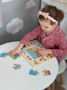 Puzzle Montessori din Lemn, Tablita Transport si Vehicule,10 Piese + Puzzle 5 Piese, Dimensiune 30x22.5 cm - Img 3