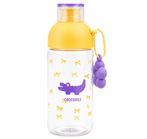 Recipient pentru Apa, Galben, Sticla, Model Crocodile si Floare, 450 ml - Img 2