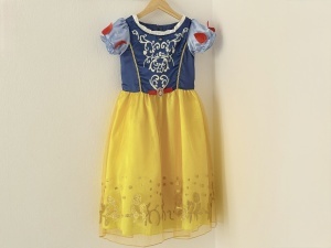 Rochie Fetite Carnaval, Printesa, Tull/Saten, Albastru si Galben, Sclipici Auriu - Img 2