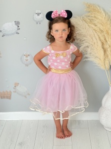 Rochie Fetite Carnaval, Printesa, Tull/Saten, Roz cu Buline Albe, plus Accesoriu Bentita - Img 2