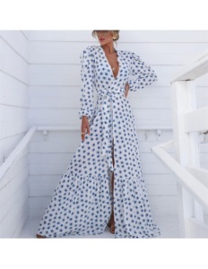 Rochie Lunga Plaja, cu Cordon, Elegant, Imprimeu Blue Eyes, Marime Universala - Img 2