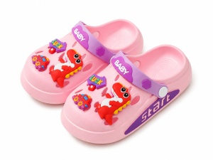 Saboți Copii Roz din Spumă, Model Dino Baby, cu Accesorii 3D și Baretă Reglabilă - Img 2