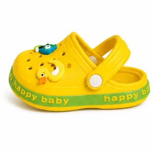 Saboți Copii Tip Crocs din Spumă cu Accesorii 3D Detașabile, Baretă Reglabilă, Talpă Antiderapantă, Galben