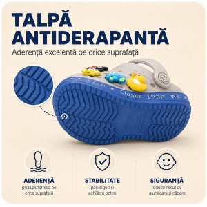Saboți Copii Tip Crocs din Spumă cu Accesorii 3D Detașabile și Baretă Reglabilă, Gri - Img 6
