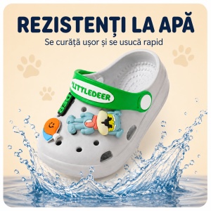 Saboți Copii Tip Crocs din Spumă cu Accesorii Detasabile și Baretă Reglabilă, Gri - Img 5