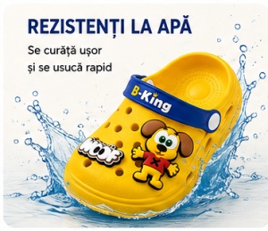 Saboți Copii Tip Crocs din Spumă cu Cățeluș 3D, Baretă Reglabilă, Talpă Antiderapantă, Galben - Img 7