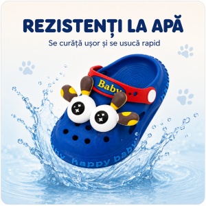 Saboți Copii Tip Crocs din Spumă EVA cu Girafă 3D, Baretă Reglabilă, Talpă Antiderapantă, Albastru - Img 5