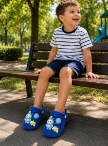 Saboți Copii Tip Crocs,Spuma cu Personaj 3D, Balon și Stea Decorativa, Baretă Reglabilă, Talpă Antiderapantă,Albastru - Img 3