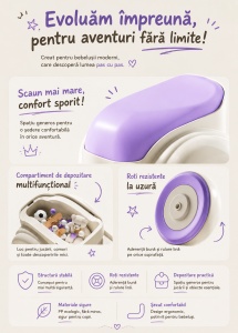 Scooter Mov pentru Copii cu 3 Roți, Far LED, Direcție 135° și Compartiment Depozitare – Ride-On pentru Copii 1-6 Ani - Img 3