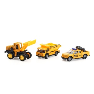 Set 3 Masinute Inginerie, Model 1, Galben, Plastic si Metal, 8 cm, 3 ani+