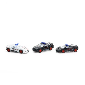 Set 3 Masinute Politie, Model 4, Multicolor, Plastic si Metal, 8 cm, 3 ani+