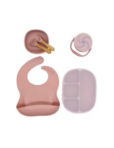 Set de Diversificare Bebe, Silicon, 6 Piese, Rose Gold