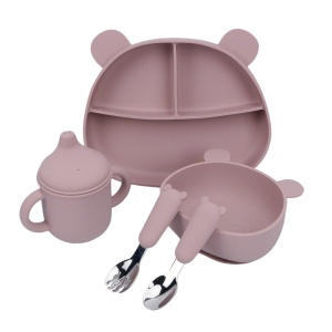 Set Diversificare 5 Piese, Silicon, Bebelusi si Copii, Roz, 5 Piese, 6 luni +