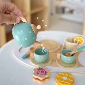 Set Educativ Montessori din Lemn Ceainic, Lemn,15 Piese, 36 Luni+, Turquoise - Img 8