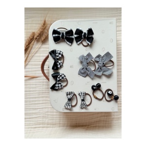 Set Elastice de Par pentru Fetite, 5 Modele, Fundite, Alb si Negru - Img 2