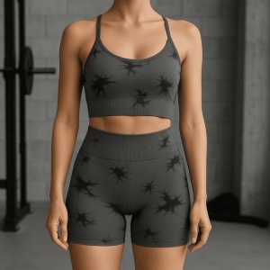 Set pentru Sala Grey/Black 2 piese, Pantalon scurt si Bustiera, Model Tie-Dye